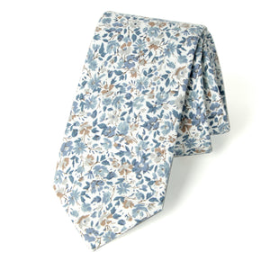 Men's Cotton Printed Floral Skinny Tie, Steel Blue (Color F67)