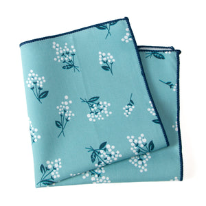 Men's Cotton Floral Print Pocket Square, Blue (Color F14)