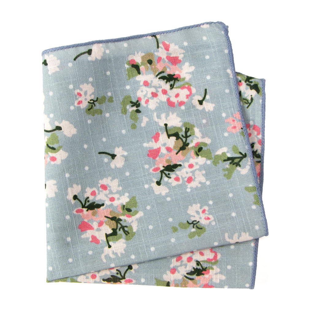 Men's Cotton Floral Print Pocket Square, Light Blue (Color F19)