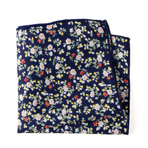 Men's Cotton Floral Print Pocket Square, Navy (Color F21)