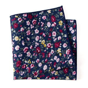 Boys' Cotton Floral Print Pocket Square, Navy (Color F23)