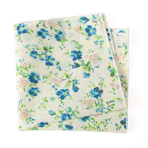Men's Cotton Floral Print Pocket Square, Blue (Color F26)