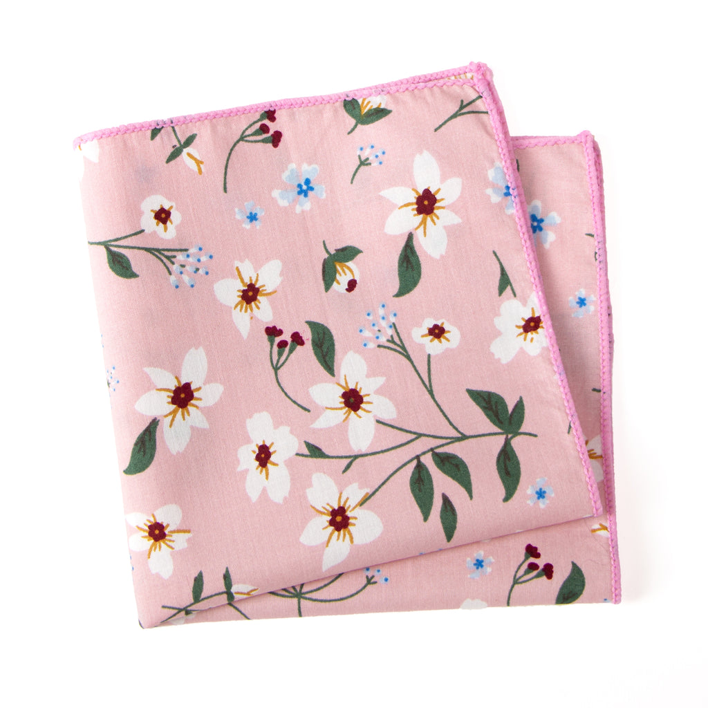 Men's Cotton Floral Print Pocket Square, Light Pink (Color F29)