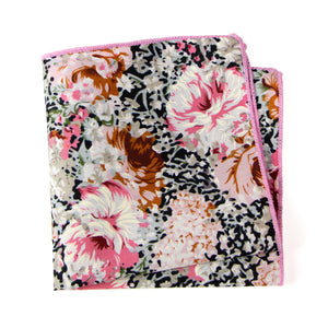 Boys' Cotton Floral Print Pocket Square, Black/Pink (Color F34)