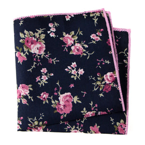 Men's Cotton Floral Print Pocket Square, Navy/Pink (Color F38)