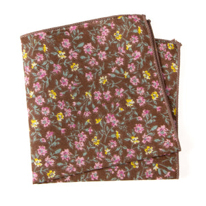 Men's Cotton Floral Print Pocket Square, Brown (Color F39)