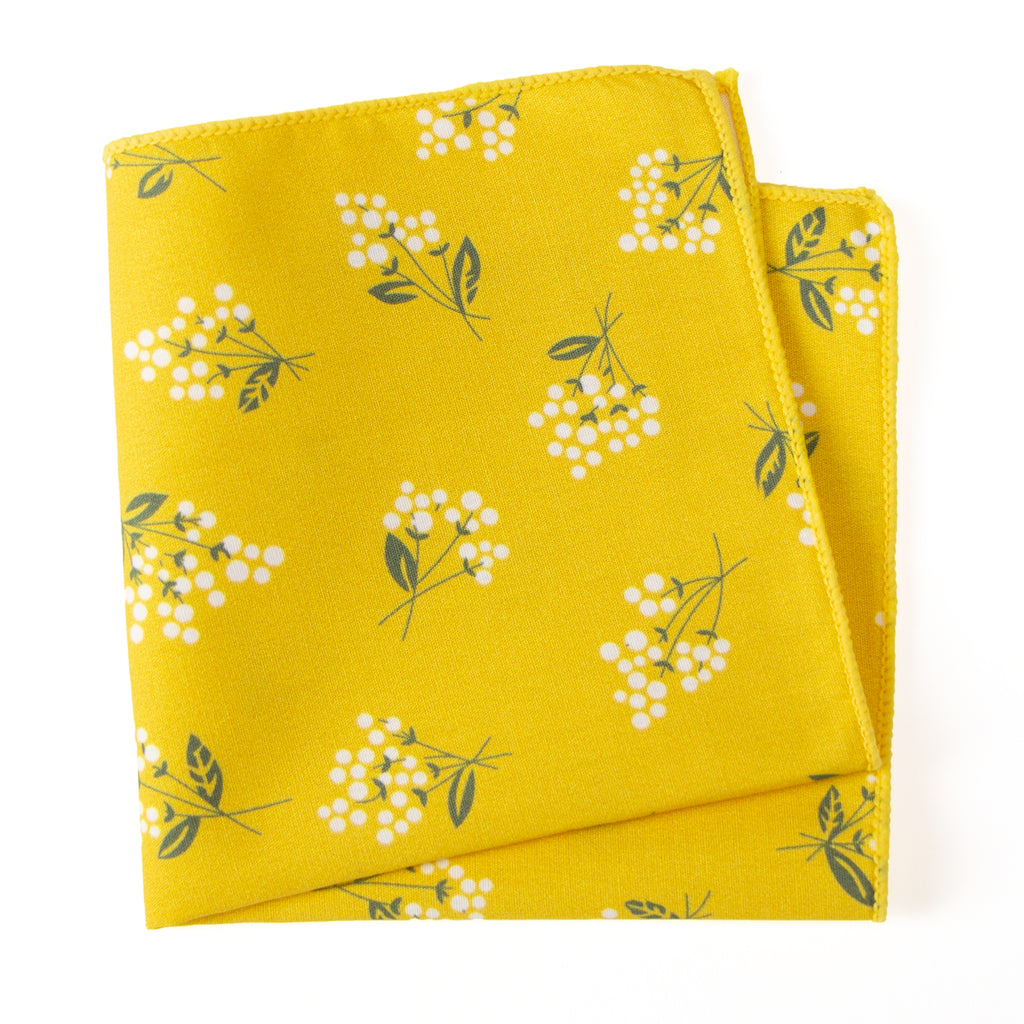 Men's Cotton Floral Print Pocket Square, Mustard (Color F40)