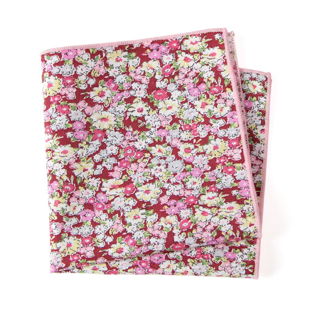 Men's Cotton Floral Print Pocket Square, Cinnamon (Color F46)