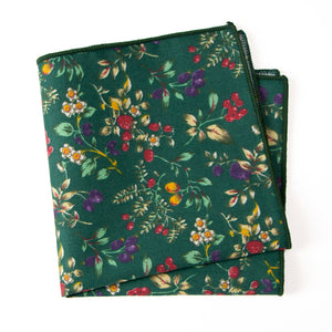 Men's Cotton Floral Print Pocket Square, Juniper (Color F51)
