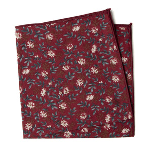 Men's Cotton Floral Print Pocket Square, Rust (Color F56)