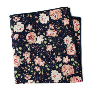 Boys' Cotton Floral Print Pocket Square, Navy Blush Pink (Color F59)