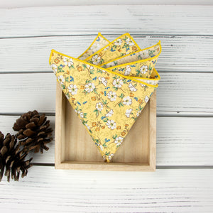 Boys' Cotton Floral Print Pocket Square, Yellow (Color F61)