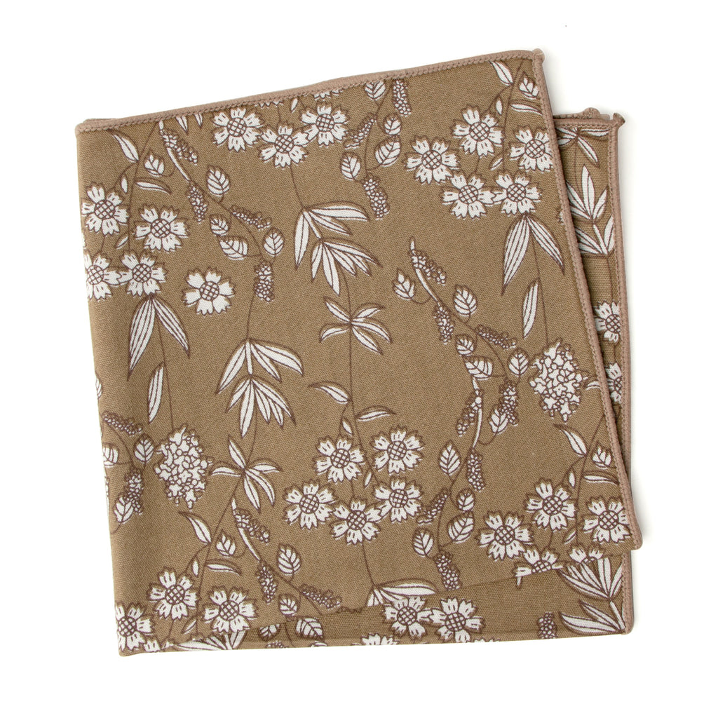 Men's Cotton Floral Print Pocket Square, Brown (Color F65)