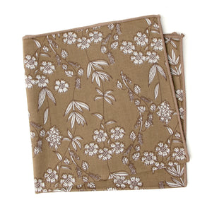 Men's Cotton Floral Print Pocket Square, Brown (Color F65)