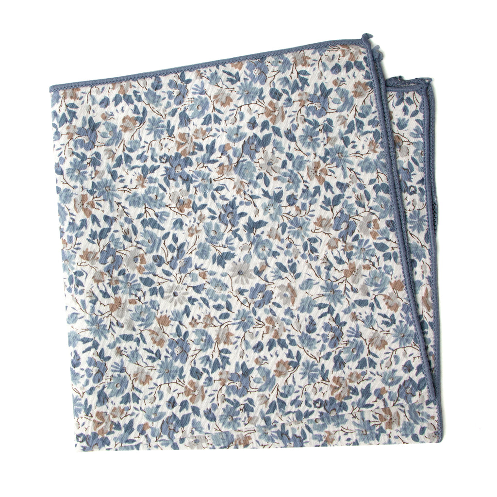 Boys' Cotton Floral Print Pocket Square, Steel Blue (Color F67)