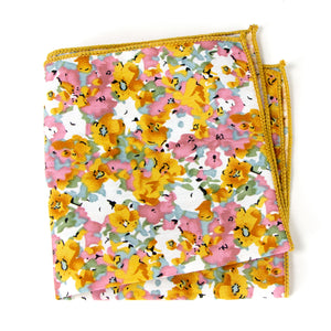 Men's Cotton Floral Print Pocket Square, Mustard/Pink (Color F68)