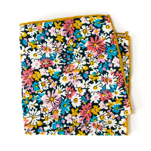 Men's Cotton Floral Print Pocket Square, Navy/Coral (Color F71)