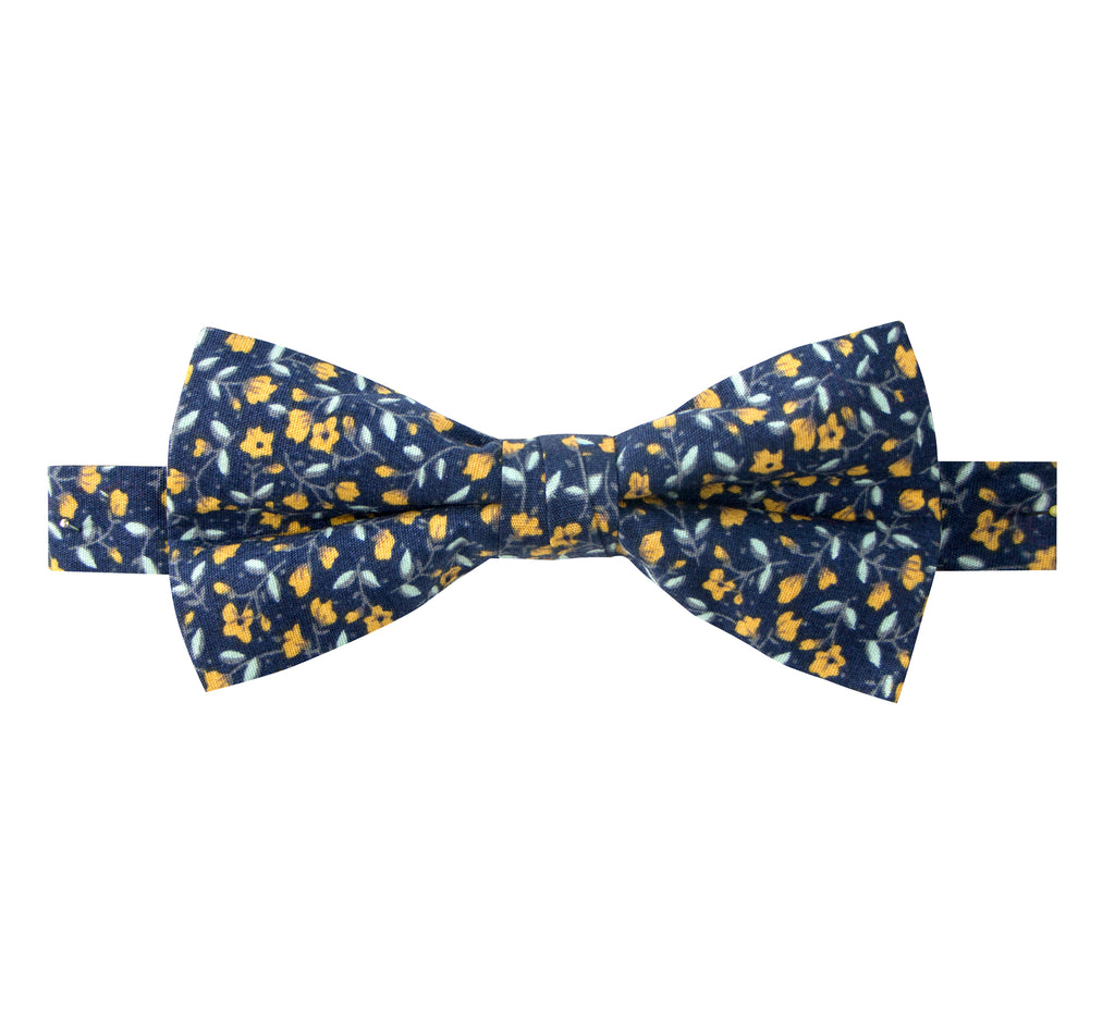 Men's Cotton Floral Print Bow Tie, Navy (Color F11)