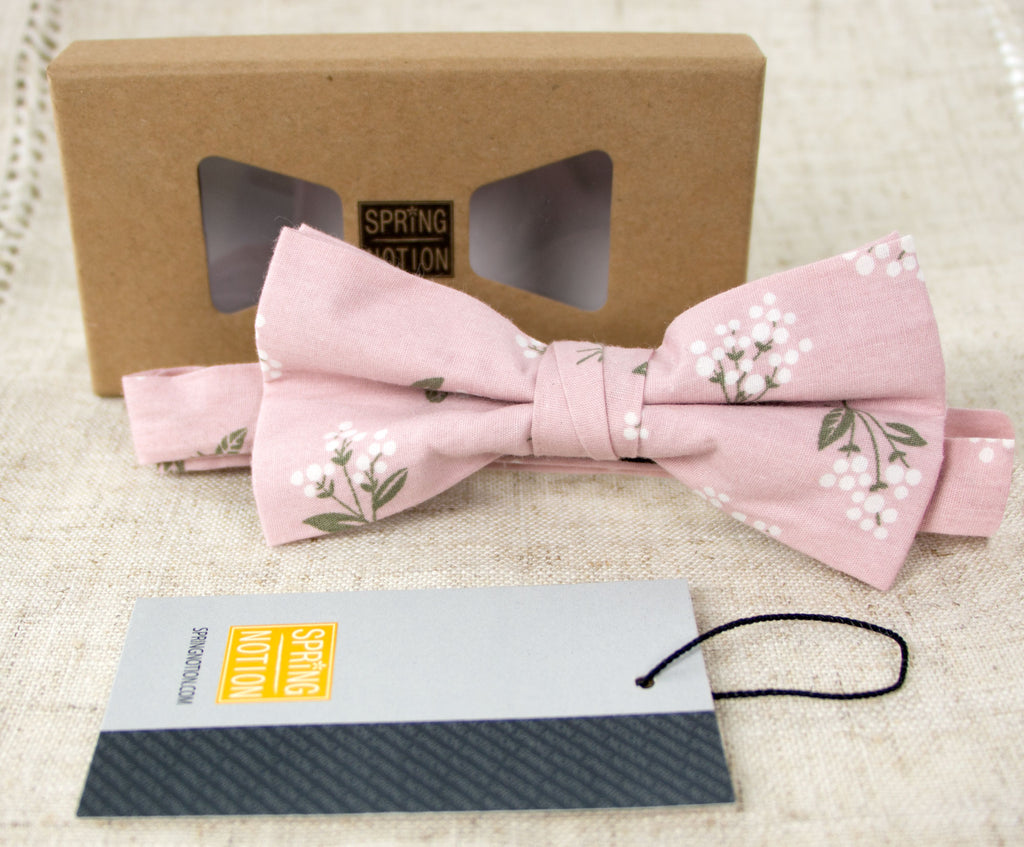 Men's Cotton Floral Print Bow Tie, Blush Pink (Color F13)