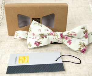 Men's Cotton Floral Print Bow Tie, Yellow (Color F15)