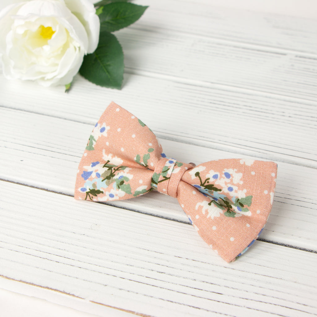 Men's Cotton Floral Print Bow Tie, Light Pink (Color F18)