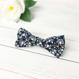Men's Cotton Floral Print Bow Tie, Navy (Color F21)