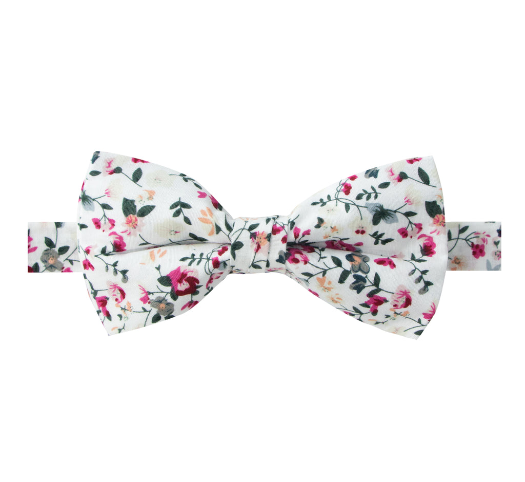Men's Cotton Floral Print Bow Tie, White (Color F22)