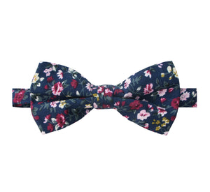 Men's Cotton Floral Print Bow Tie, Navy (Color F23)