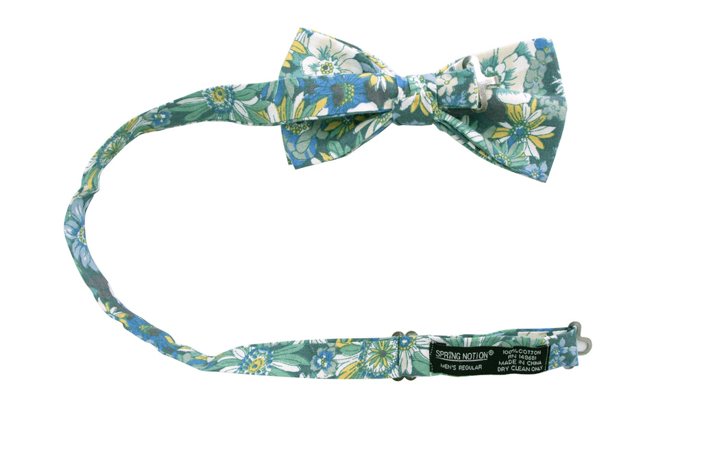 Men's Cotton Floral Print Bow Tie, Blue (Color F31)