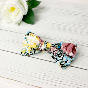 Men's Cotton Floral Print Bow Tie, Black/Mauve (Color F36)