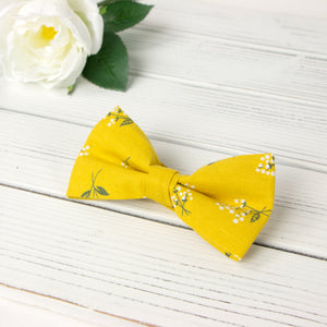 Men's Cotton Floral Print Bow Tie, Mustard (Color F40)