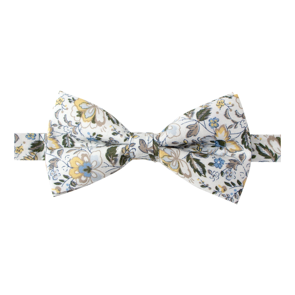 Men's Cotton Floral Print Bow Tie, Gold Metallic (Color F44)