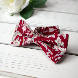 Men's Cotton Floral Print Bow Tie, Apple Red (Color F45)