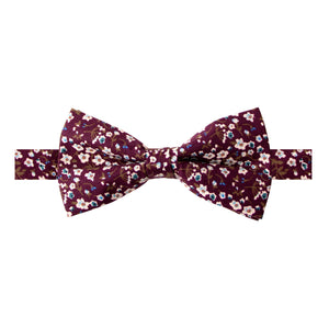 Men's Cotton Floral Print Bow Tie, Wine (Color F47)