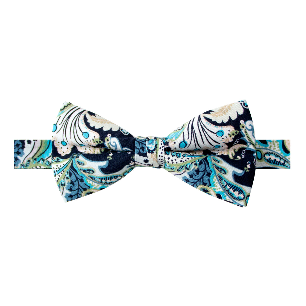 Men's Cotton Floral Print Bow Tie, Marine (Color50)