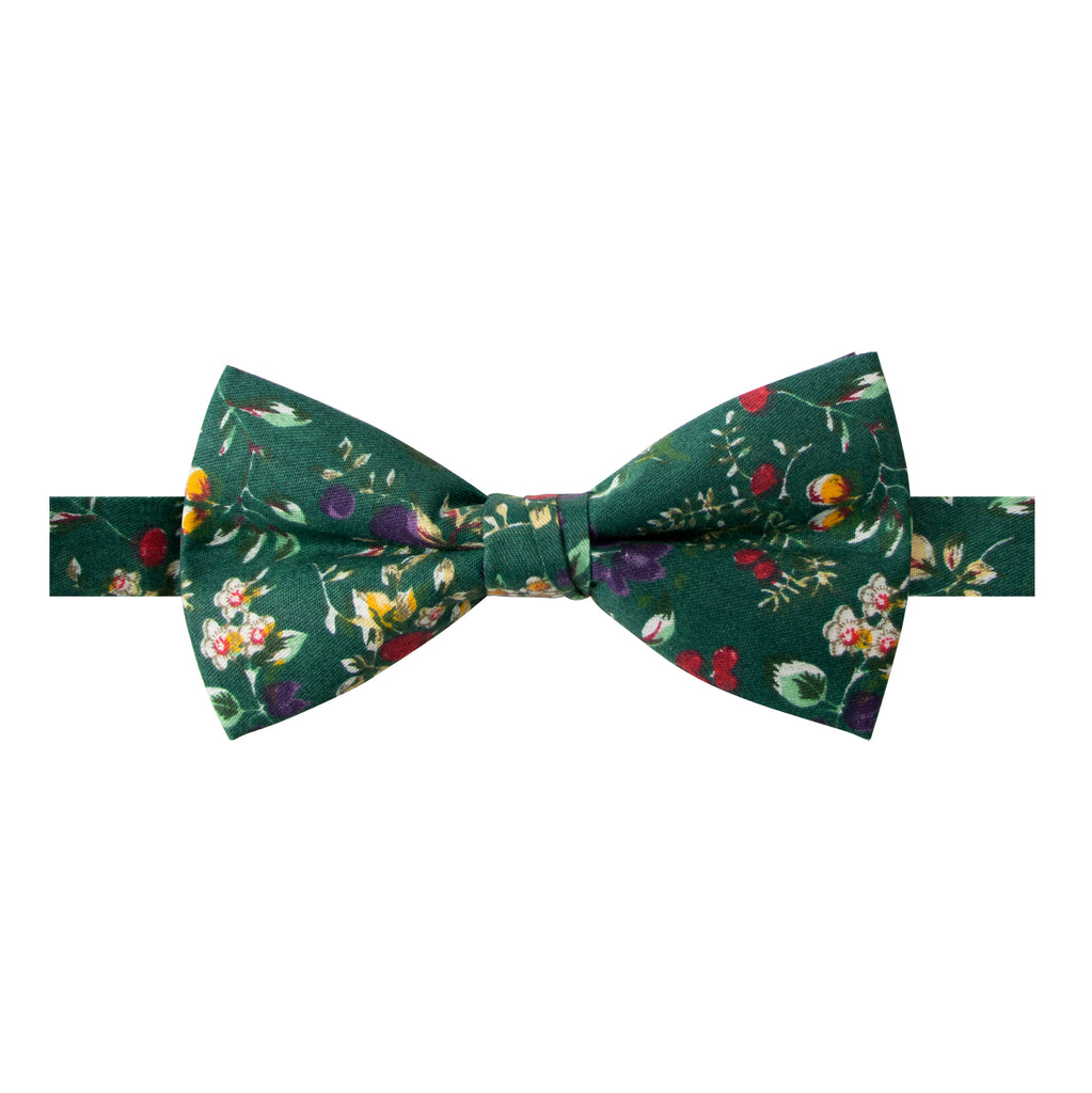 Men's Cotton Floral Print Bow Tie, Juniper (Color F51)