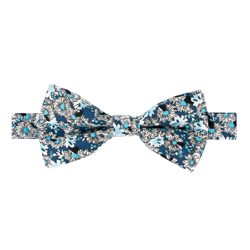 Men's Cotton Floral Print Bow Tie, Blue (Color F58)
