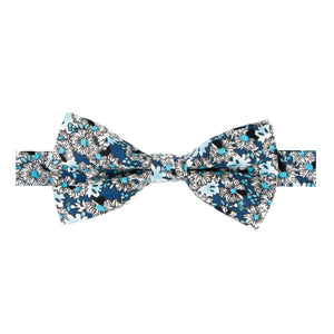 Men's Cotton Floral Print Bow Tie, Blue (Color F58)
