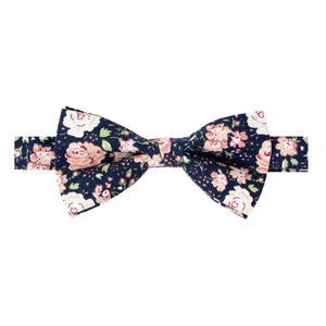 Men's Cotton Floral Print Bow Tie, Navy Blush Pink (Color F59)