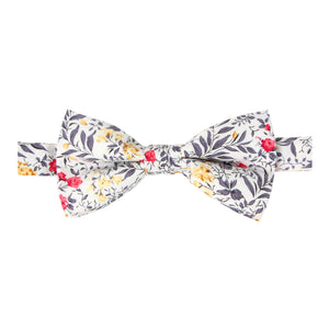 Men's Cotton Floral Print Bow Tie, Yellow Red Grey (Color F62)