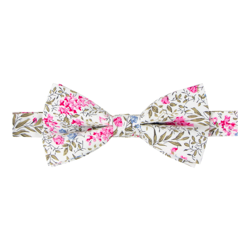 Men's Cotton Floral Print Bow Tie, Blue Pink (Color F64)