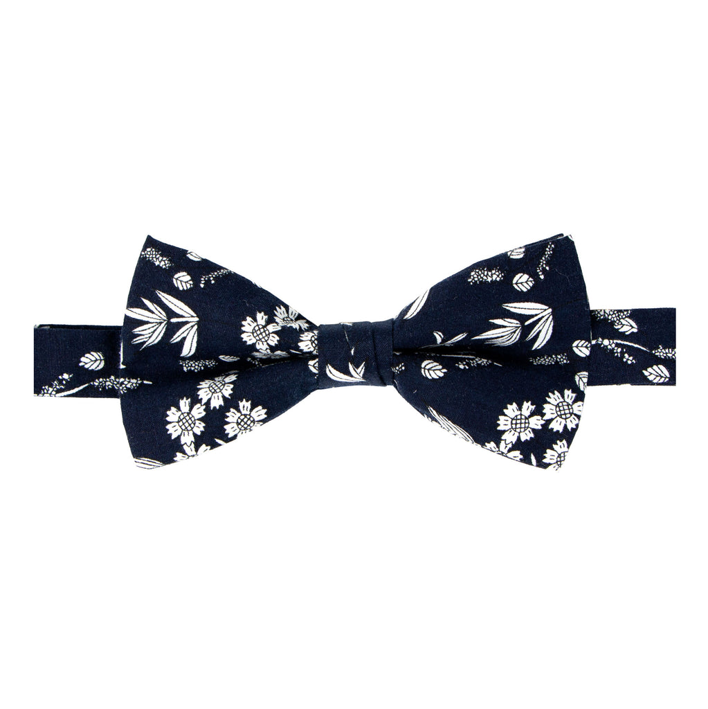 Men's Cotton Floral Print Bow Tie, Dark Navy (Color F66)