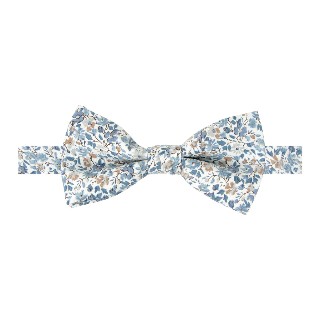 Men's Cotton Floral Print Bow Tie, Steel Blue (Color F67)