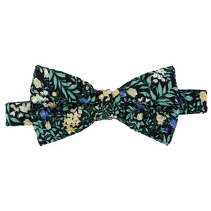 Men's Salt Shrinking Seersucker Cotton Floral Print Bow Tie, Black Green (Color FS09)
