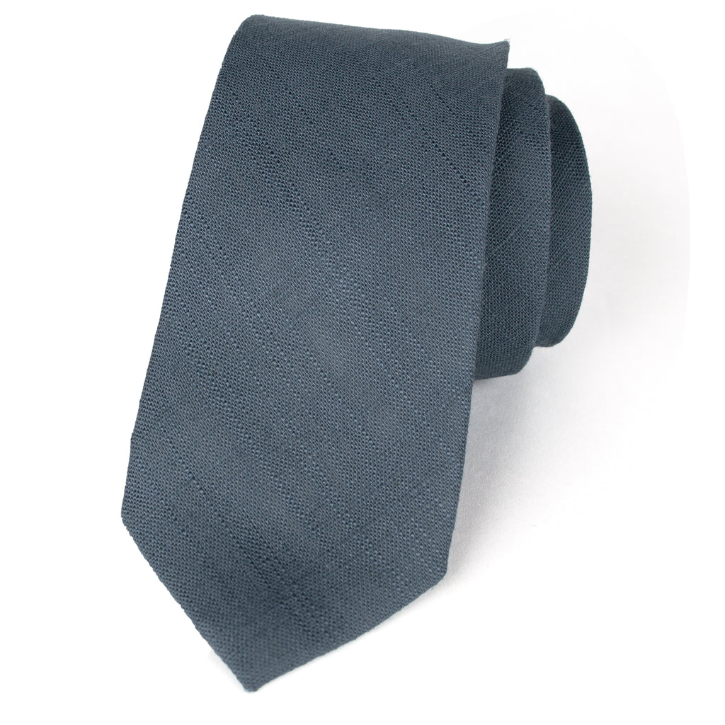men's skinny stormy blue linen tie