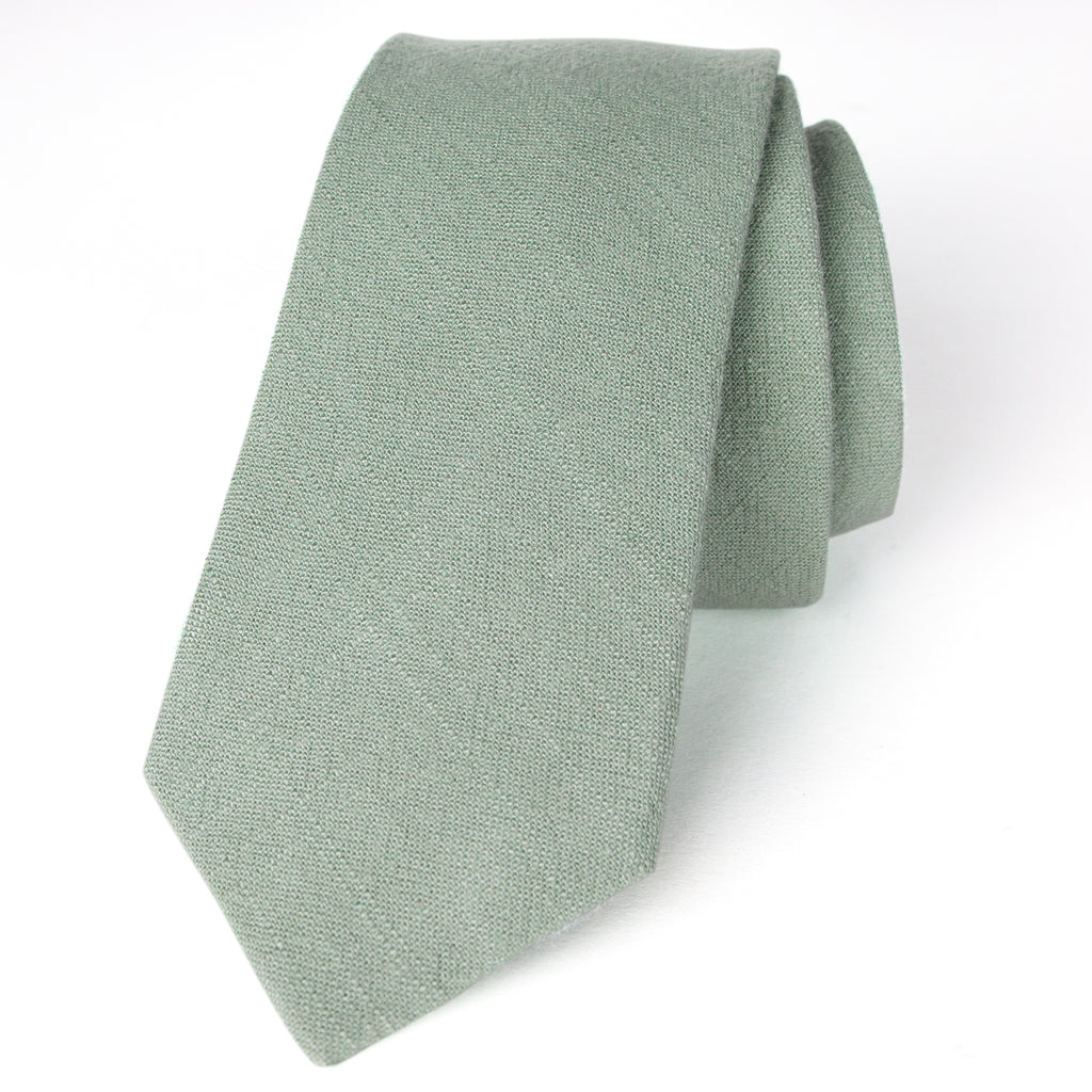 men's skinny sage green linen tie