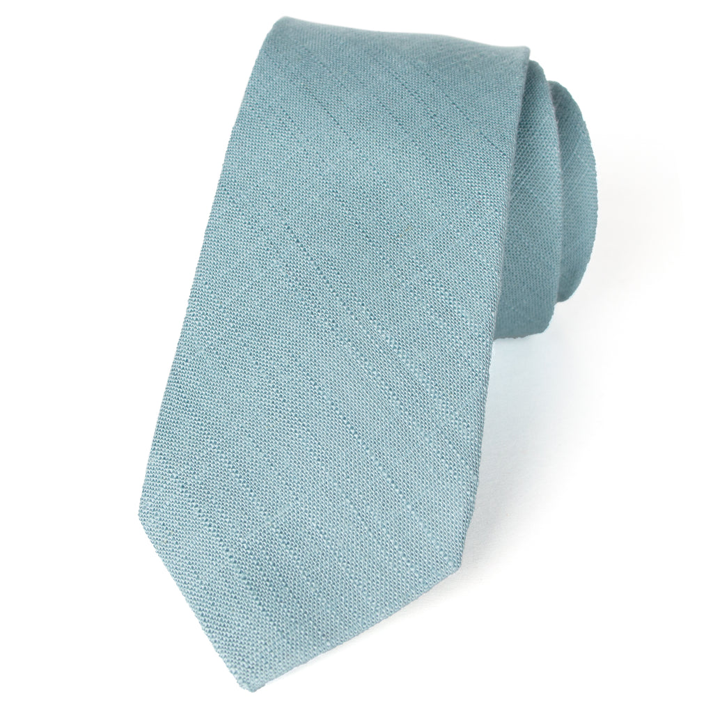 men's skinny steel blue linen tie