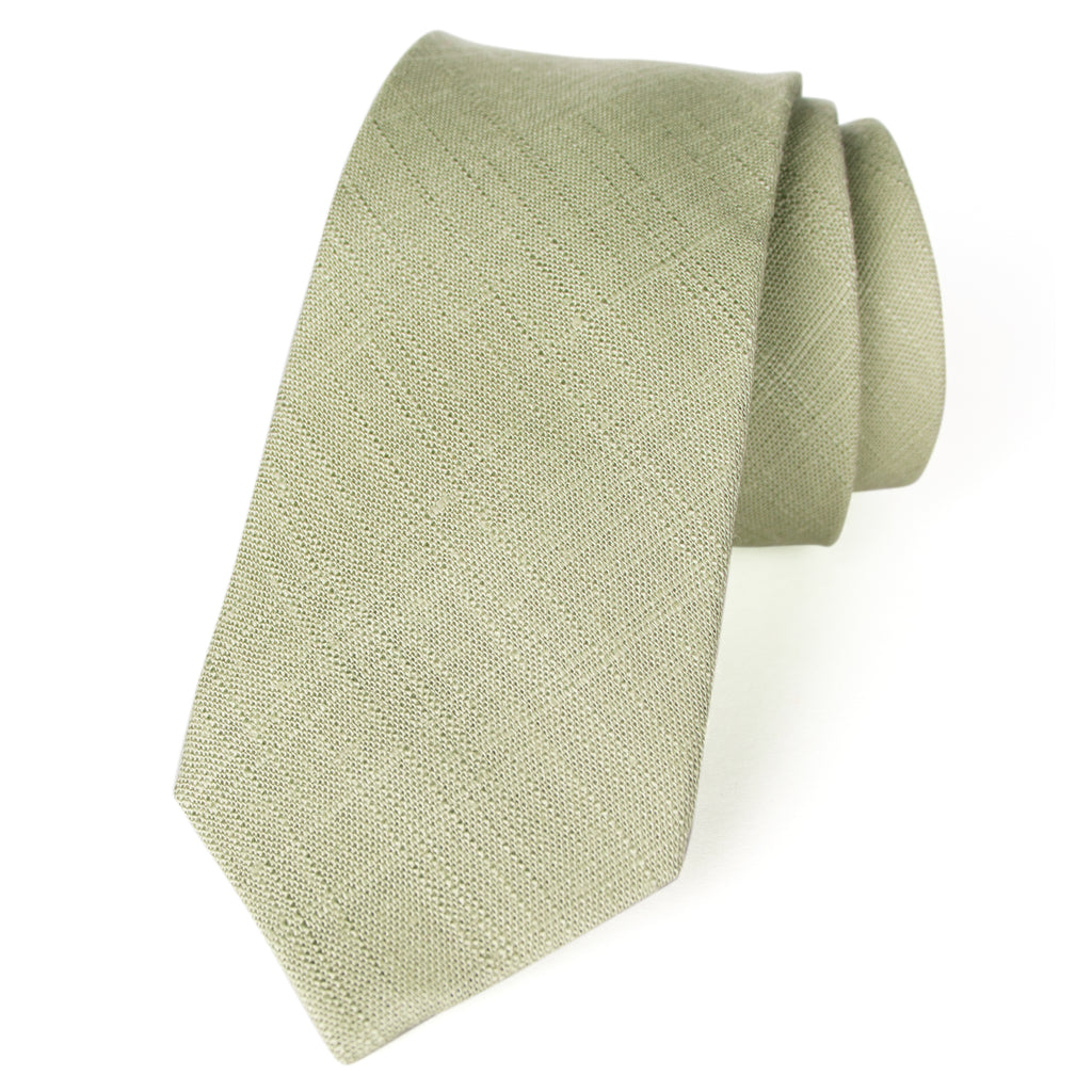 men's skinny green tea linen tie