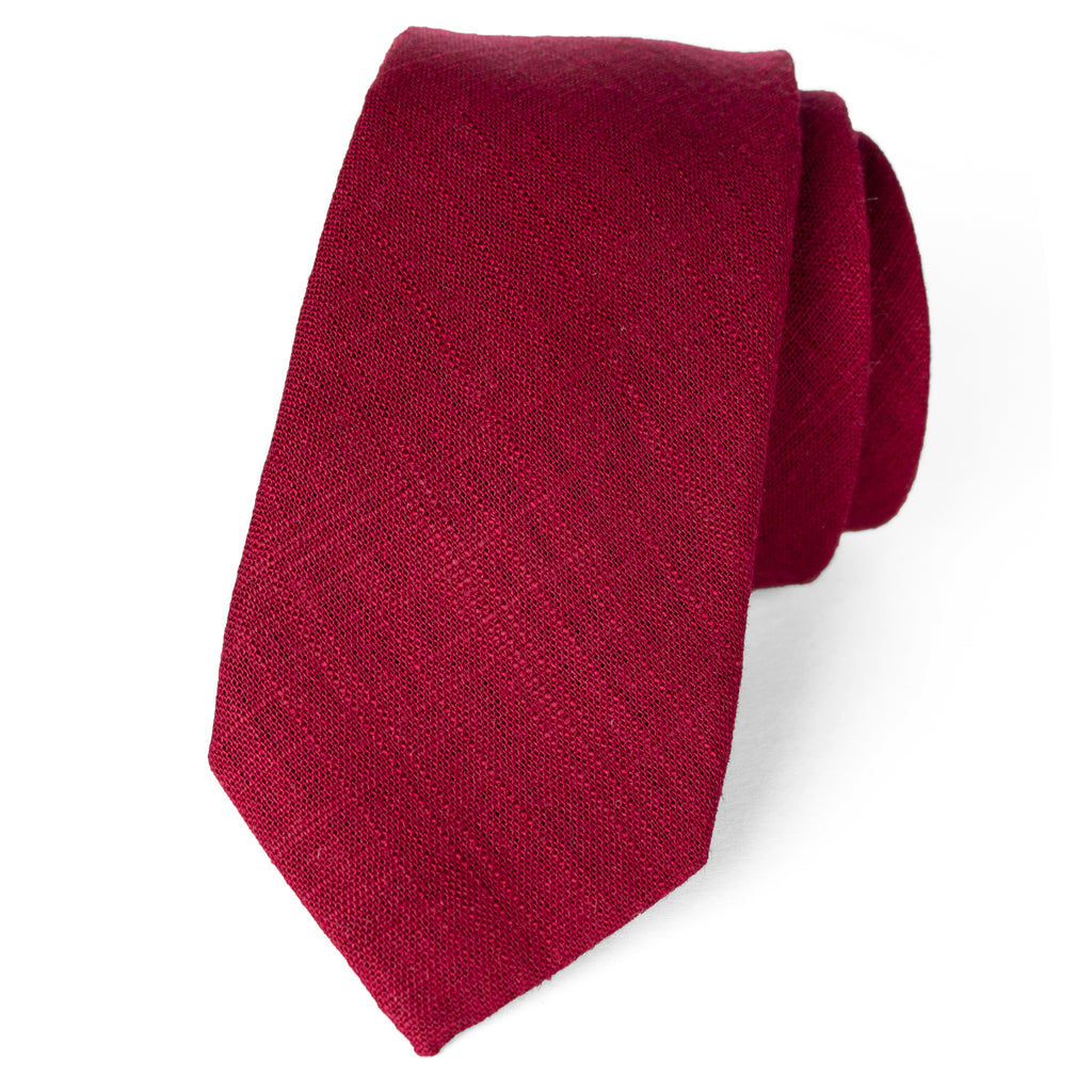 men's skinny burgundy linen tie