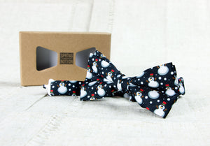 Men's Printed Christmas Theme Pretied Bow Tie, Black Snowman